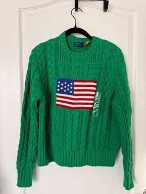 Aran-Knit Flag Cotton Sweater